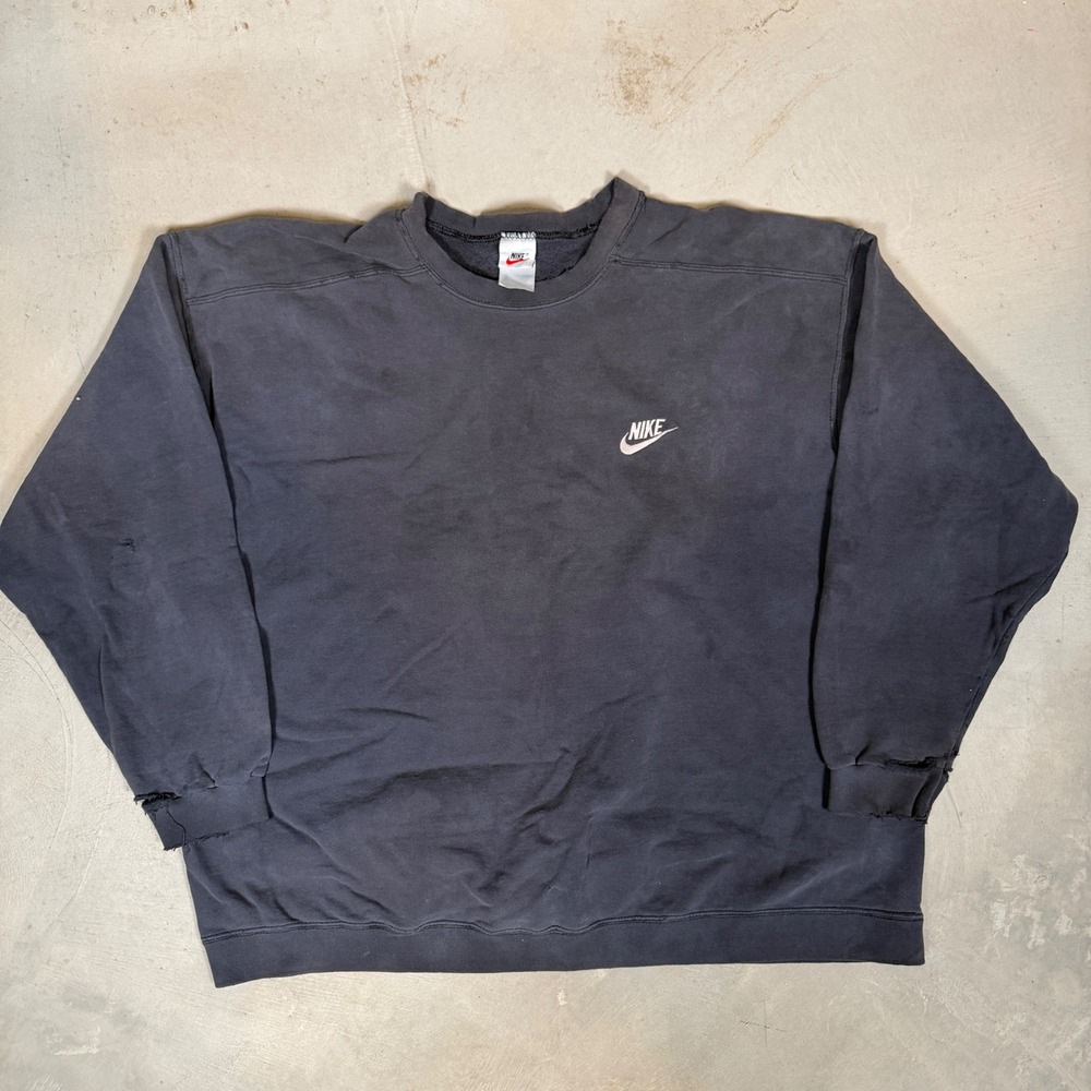 Nike Vintage‎ Crewneck Sweatshirt Mens XXL Black Faded Distressed Embroidered